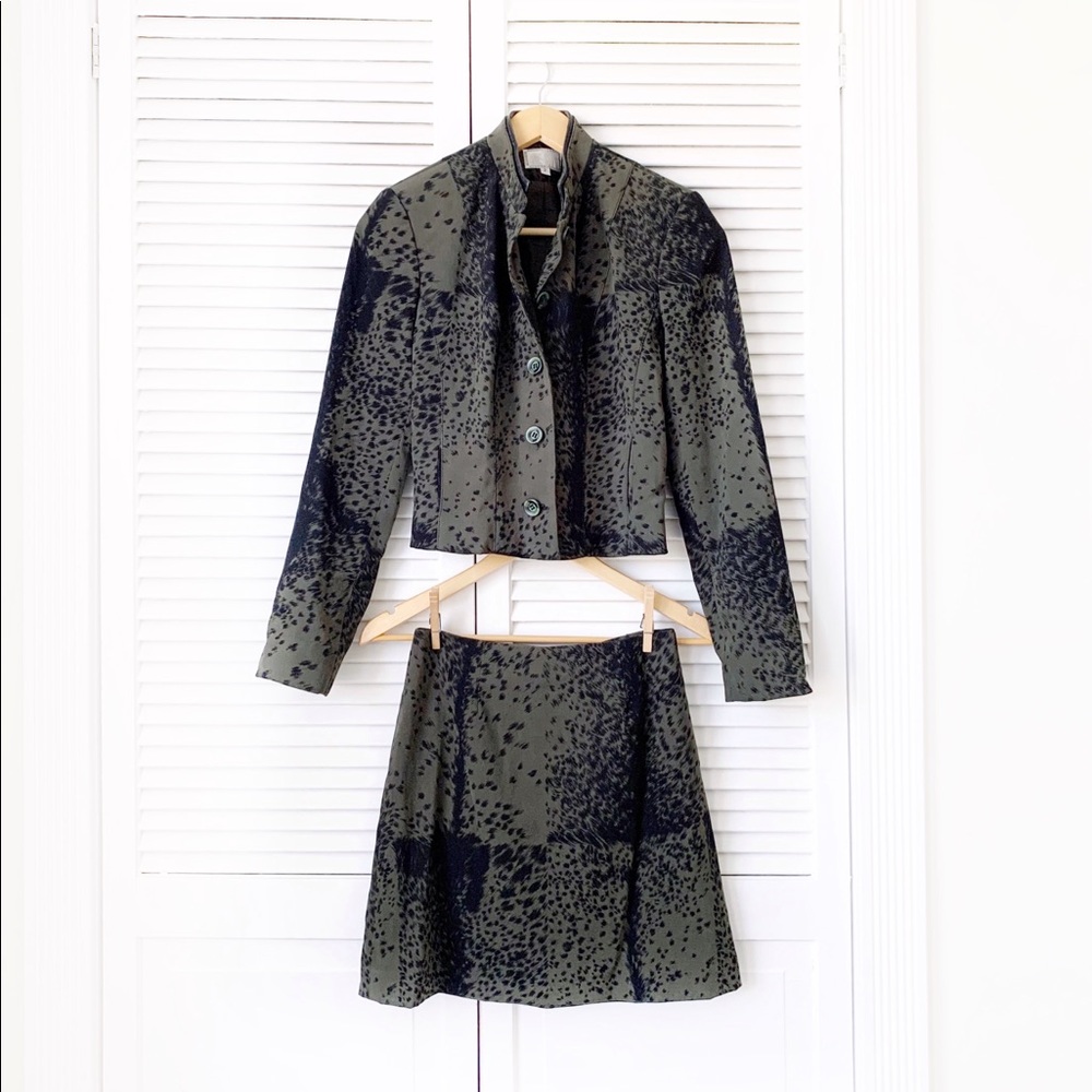 Alberto Makali Olive Leopard Skirt Suit Set NWOT